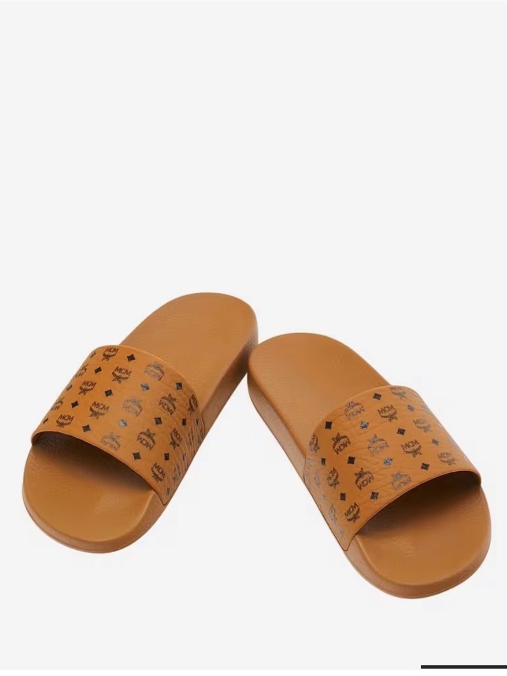 MCM Monogram Slide Sandals in Cognac Tan